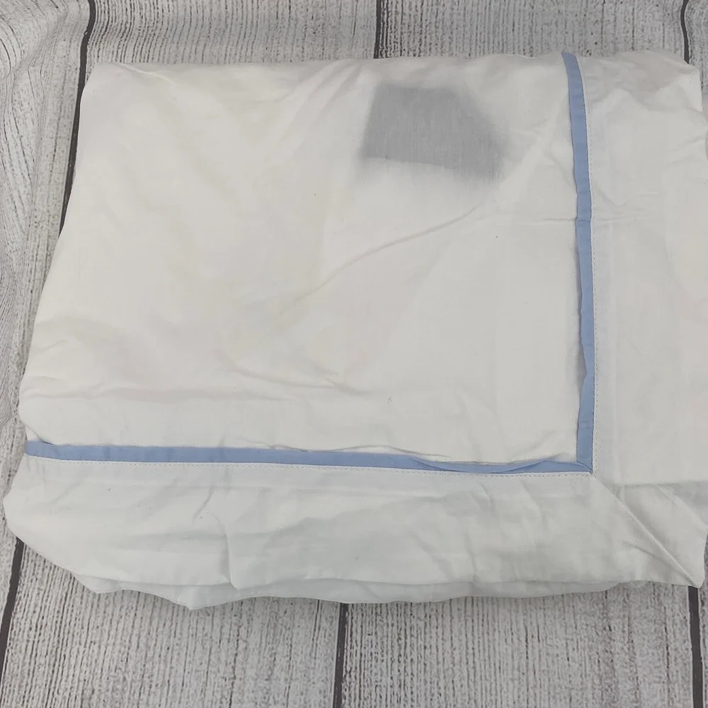 Ralph Lauren Palmer Duvet Cover KING White Sky Blue Ribbon Trim 100% Cotton